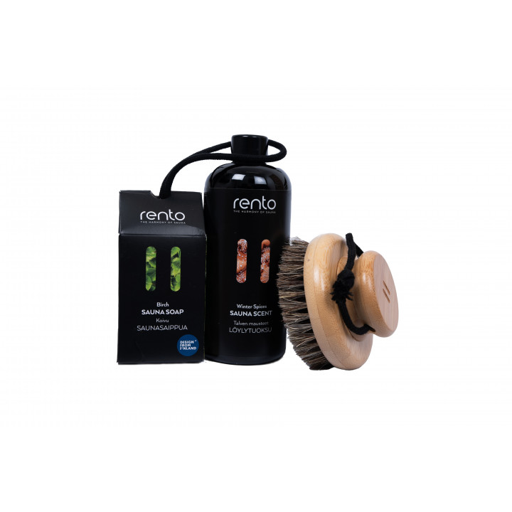 Set de regalo en caja de regalo ESPECIAS DE INVIERNO. Esencia aromática, cepillo corporal y jabón.