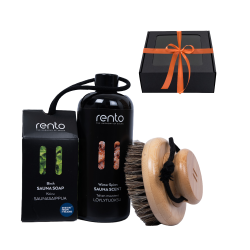 Set de regalo en caja de regalo ESPECIAS DE INVIERNO. Esencia aromática, cepillo corporal y jabón. 