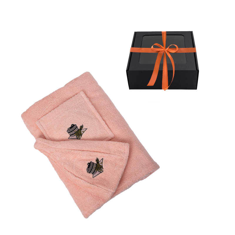 Set de regalo para ella - PEACH, en caja de regalo. Delantal y gorro para sauna