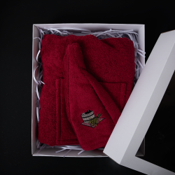 Set de regalo en caja. Delantal y gorro para sauna. ROJO  Set de regalo en caja. Delantal y gorro para sauna. ROJO