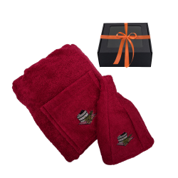 Set de regalo en caja. Delantal y gorro para sauna. ROJO 
