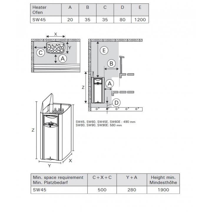 Calentador eléctrico para sauna - HARVIA The Wall SW45E, 4,5 kW