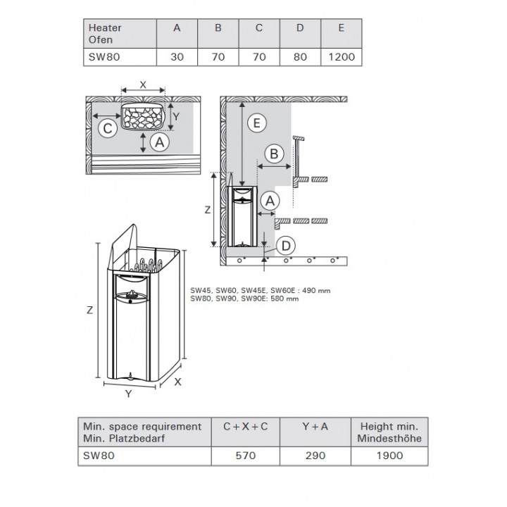 Calentador eléctrico para sauna - HARVIA The Wall SW80 8,0 kW con panel de control