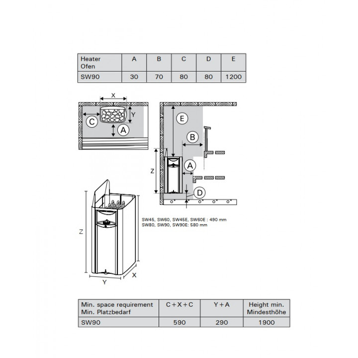 Calentador eléctrico para sauna - HARVIA The Wall Black Steel SW90 9 kW