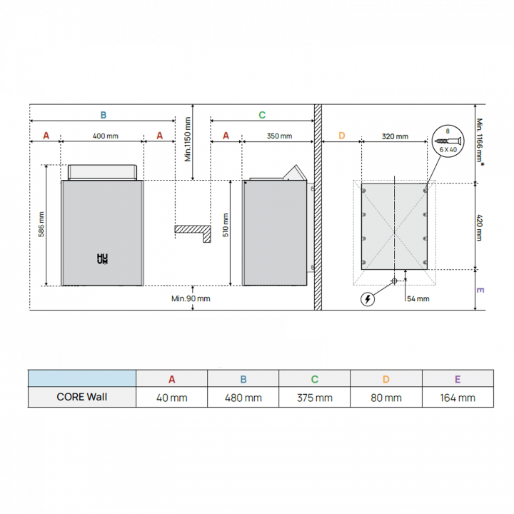 Calentador eléctrico para sauna - HUUM Core Wall, blanco