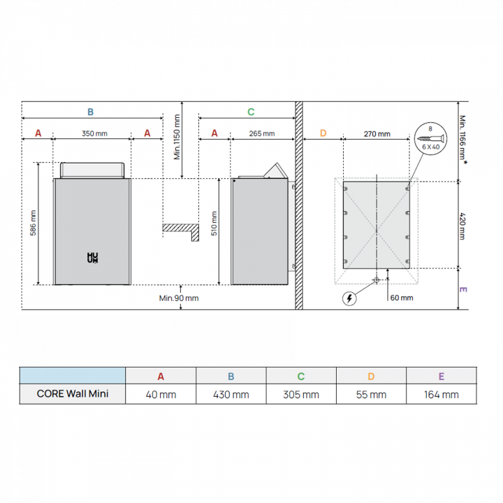 Calentador eléctrico para sauna - HUUM Core Wall Mini Combi 4