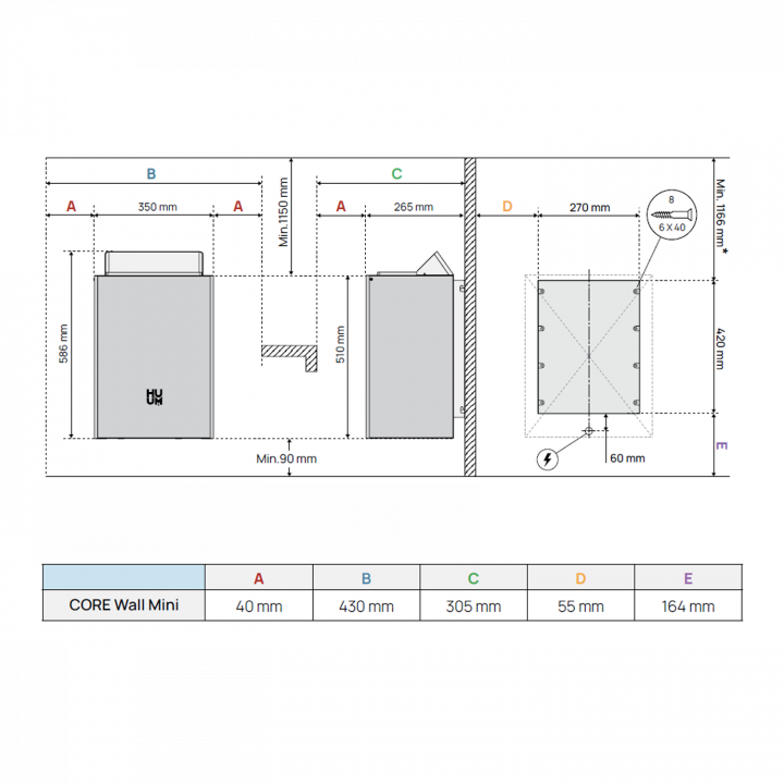 Calentador eléctrico para sauna - HUUM Core Wall Mini 3, negro