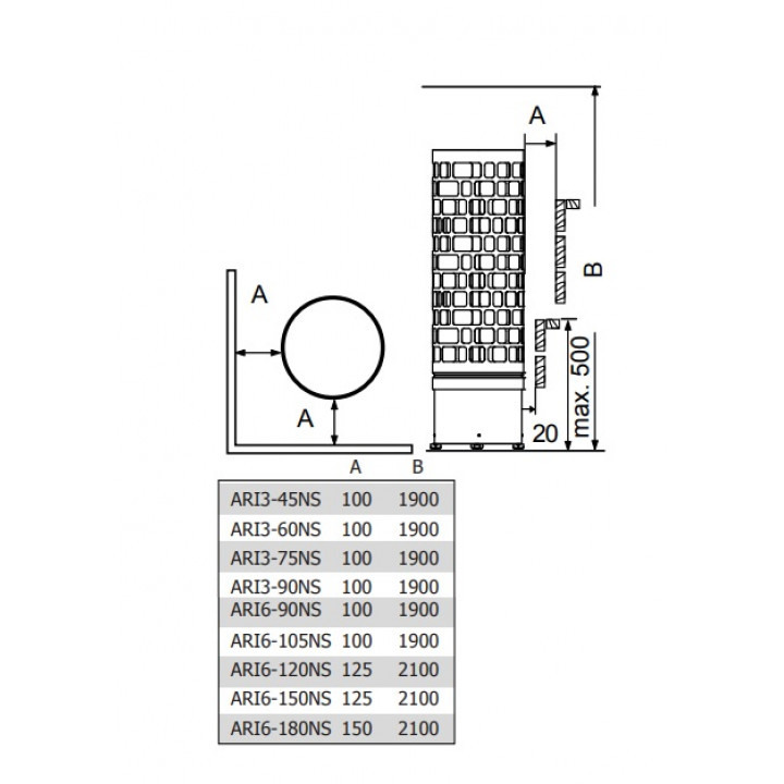 Calentador de sauna eléctrico – SAWOTEC Ari Round, sin unidad de control