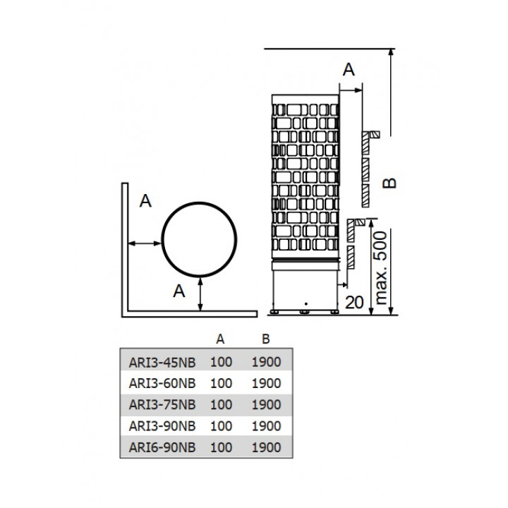 Calentador de sauna eléctrico – SAWOTEC Ari Round, con unidad de control, ARI3-60NB