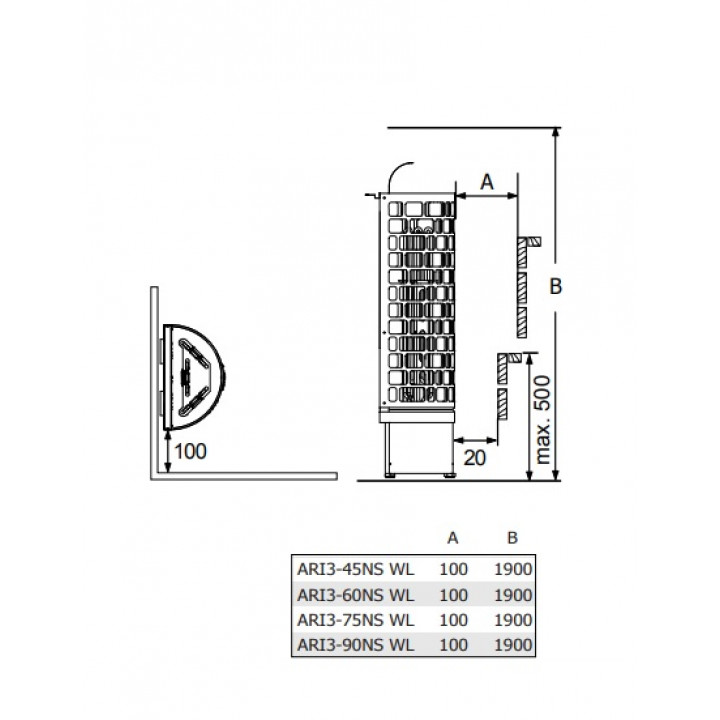 Calentador de sauna eléctrico – SAWOTEC Ari Wall, sin unidad de control