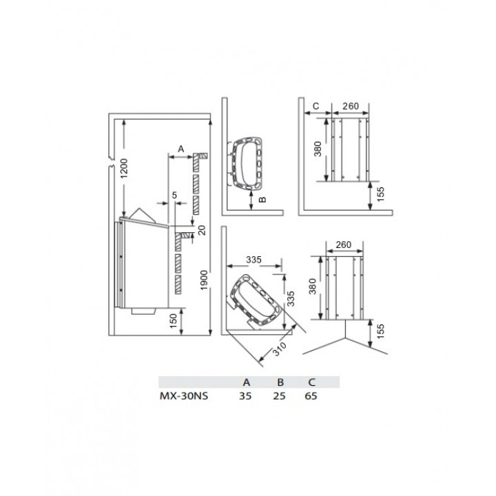 Calentador de sauna eléctrico - SAWOTEC MINI X Corner, 3,0 kW, sin unidad de control