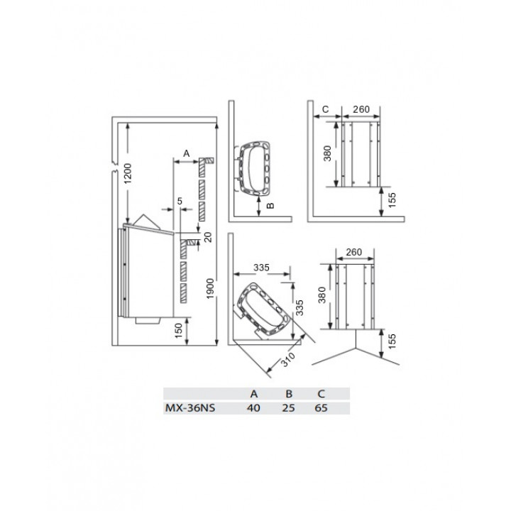 Calentador de sauna eléctrico - SAWOTEC MINI X Corner, 3,6 kW, sin unidad de control