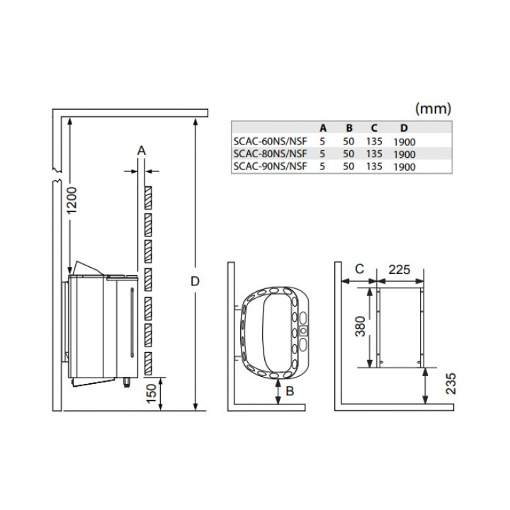 Calentador de sauna eléctrico – SAWOTEC Scandia Combi Next, sin unidad de control, SCAC-90NS