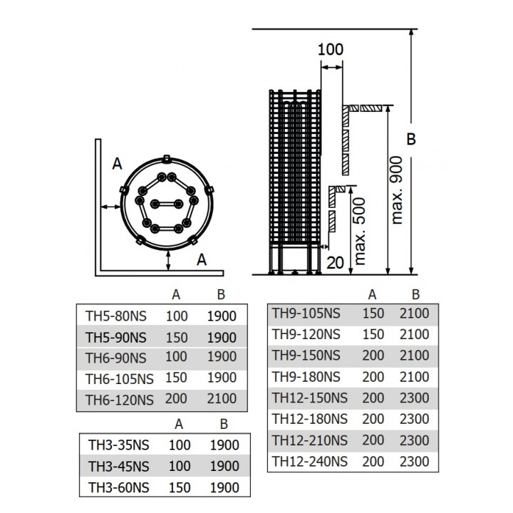 Calentador de sauna eléctrico – SAWOTEC Tower, sin unidad de control