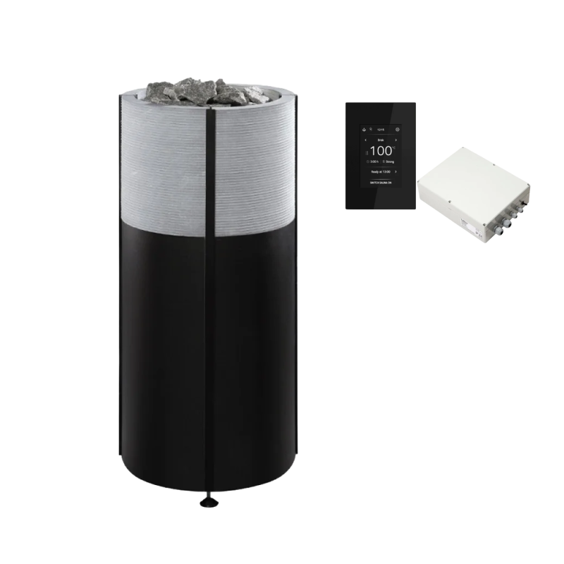 Calentador eléctrico para sauna TULIKIVI NAAVA RIGATA integrado con panel de control.