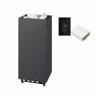 Calentador eléctrico para sauna TULIKIVI RAE, negro, con panel de control.