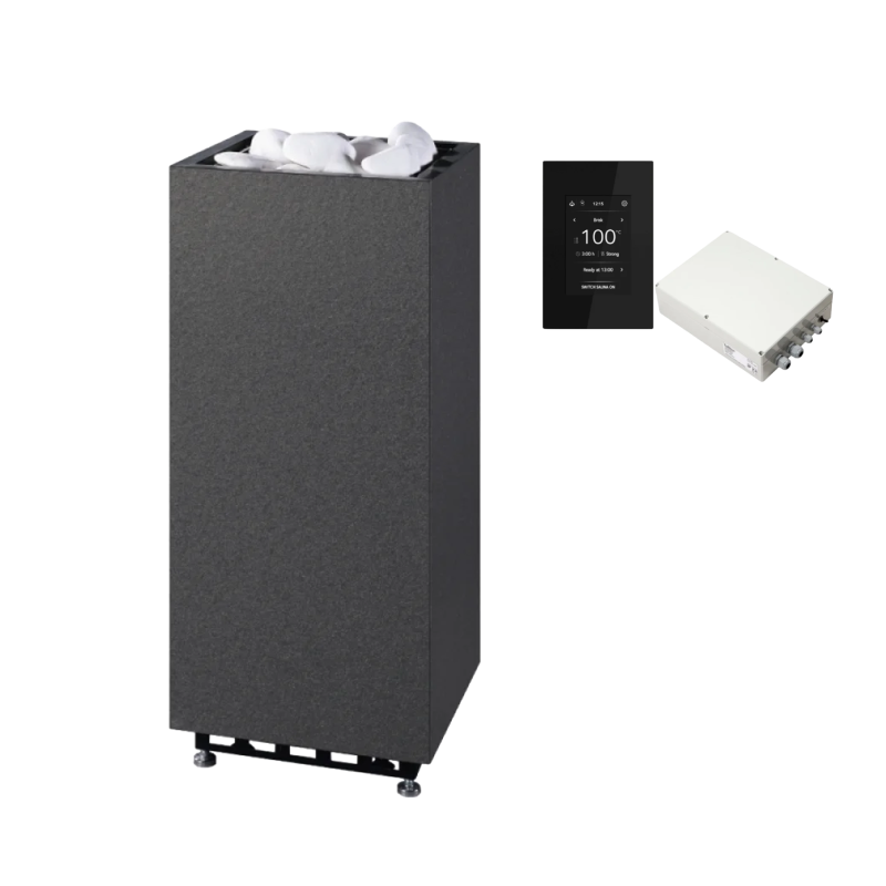 Calentador eléctrico para sauna TULIKIVI RAE, negro, con panel de control.