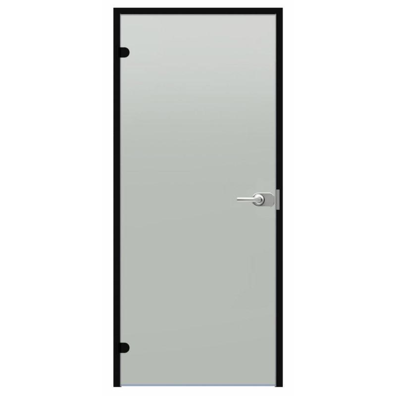 Puerta de cristal con cerradura Harvia Black Line, acabado satinado, 7x21, marco de aluminio negro