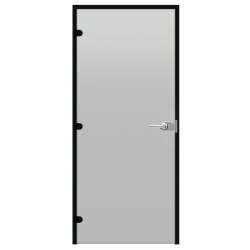 Puerta de cristal con cerradura Harvia Black Line, acabado satinado, 9x21, marco de aluminio negro. 