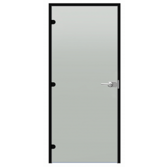 Puerta de cristal con cerradura Harvia Black Line, acabado satinado, 9x21, marco de aluminio negro.