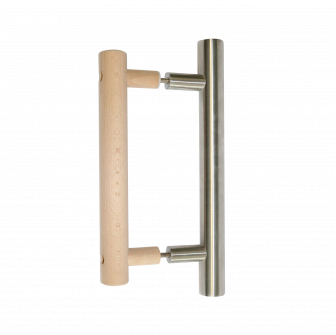 Manilla de puerta Harvia, madera y acero inoxidable.