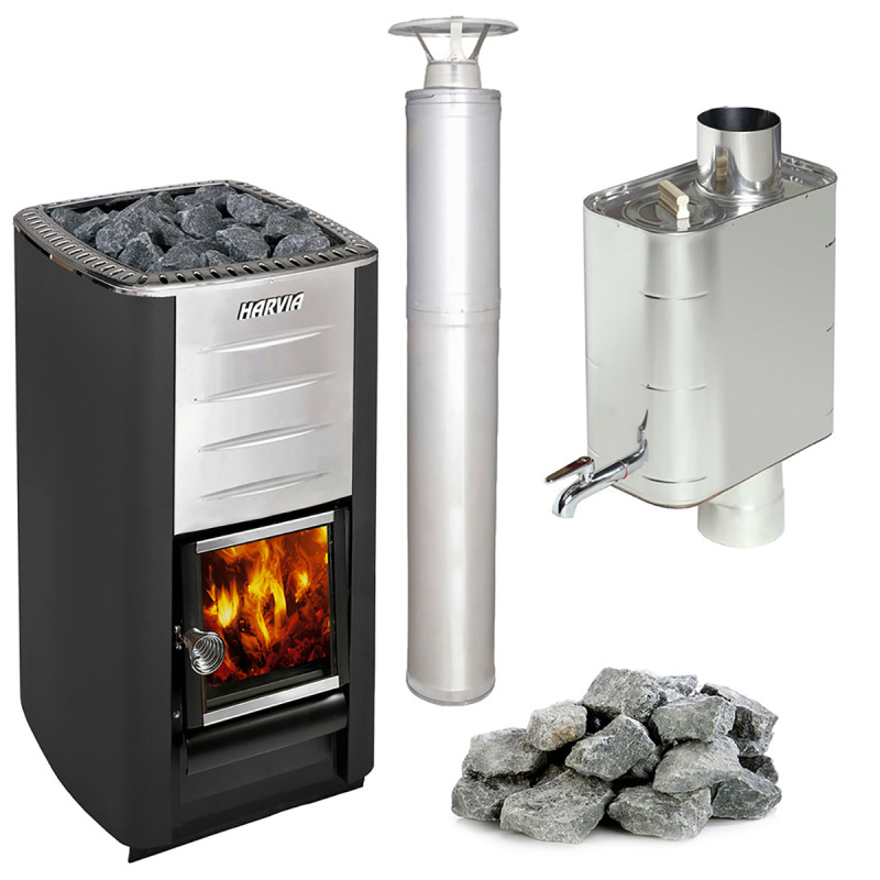 Estufa de leña para sauna HARVIA M3, piedras, chimenea y calentador de agua. Estufa de leña para sauna HARVIA M3, piedras, chimenea y calentador de agua.