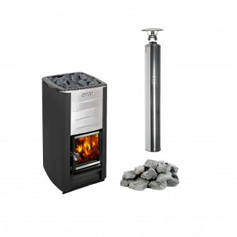 Estufa de leña para sauna HARVIA M3, piedras, chimenea