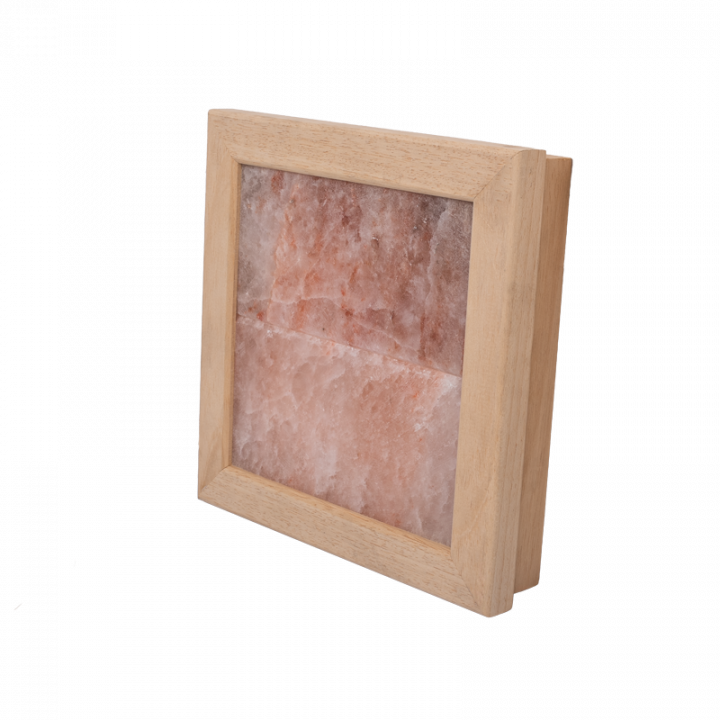Lámpara de sal del Himalaya sin iluminación, madera de abachi.