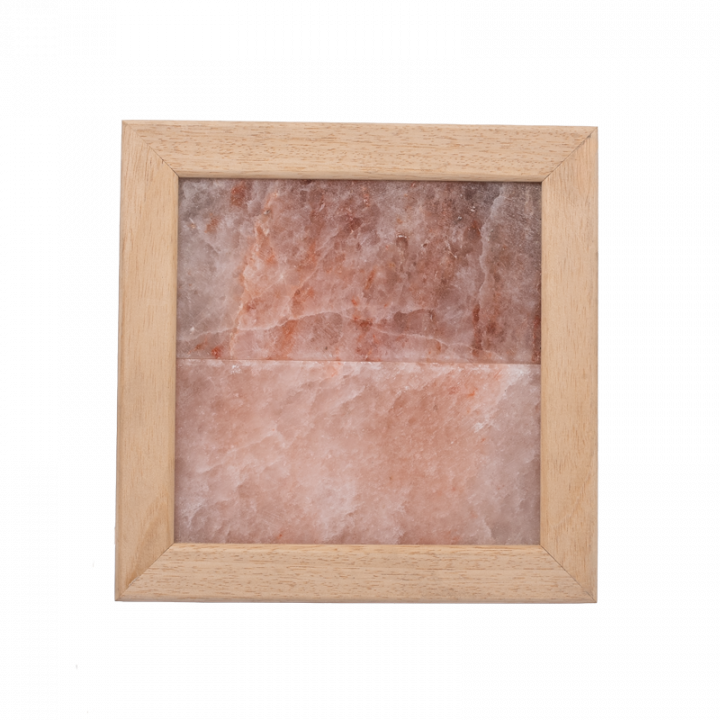 Lámpara de sal del Himalaya sin iluminación, madera de abachi.