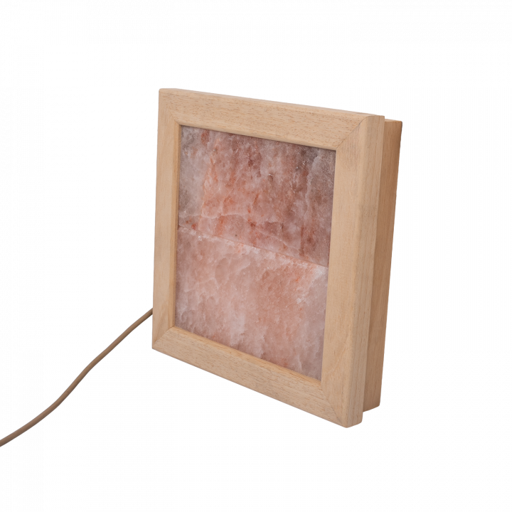 Lámpara LED de sal del Himalaya, madera de abachi