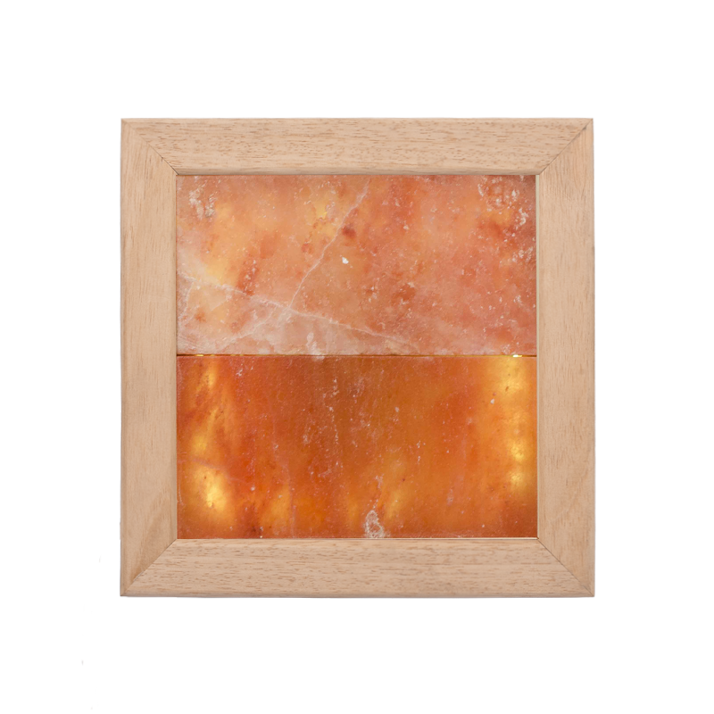 Lámpara LED de sal del Himalaya, madera de abachi