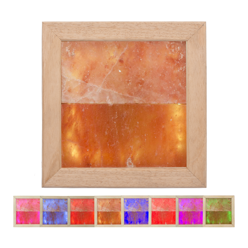 Lámpara LED RGB de sal del Himalaya, madera de abachi