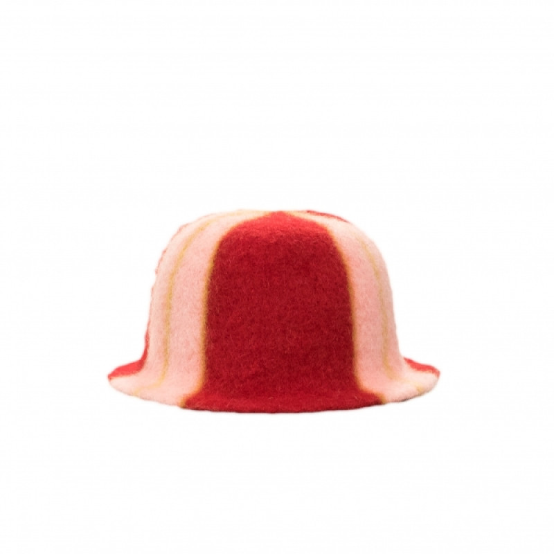 Gorro de sauna: a rayas, rojo, blanco y amarillo.