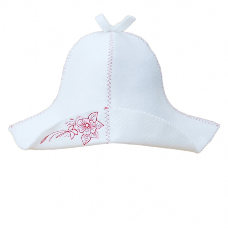 Gorro de sauna blanco con flor roja