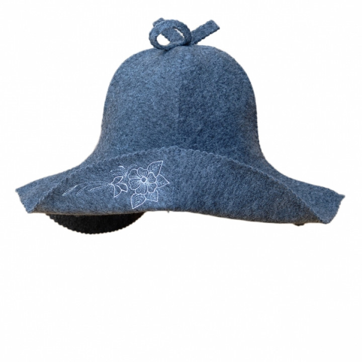 Gorro de sauna gris con flor plateada