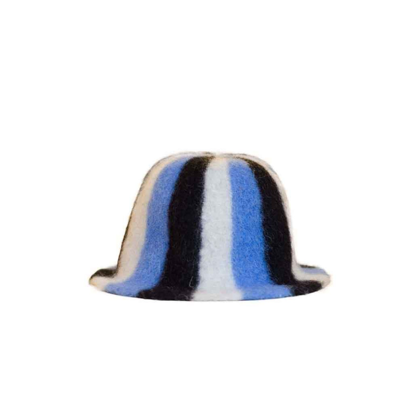 Gorro de sauna: a rayas, blanco, azul y negro.