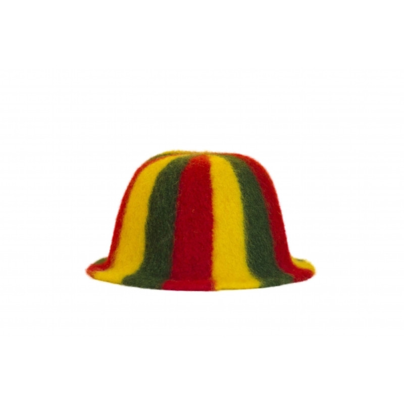 Gorro de sauna: a rayas, amarillo, verde y rojo.