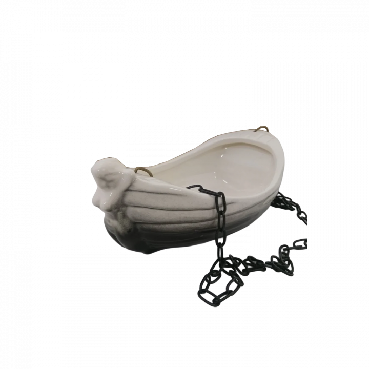 Recipiente de cerámica para perfumes - barco con niña, blanco y negro, blanco y negro