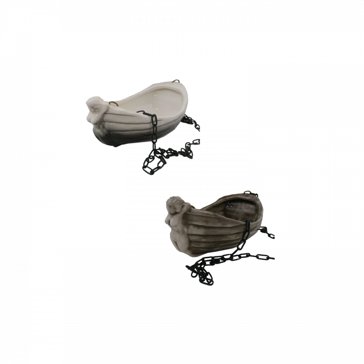 Recipiente de cerámica para perfumes - barco con niña, blanco y negro, blanco y negro