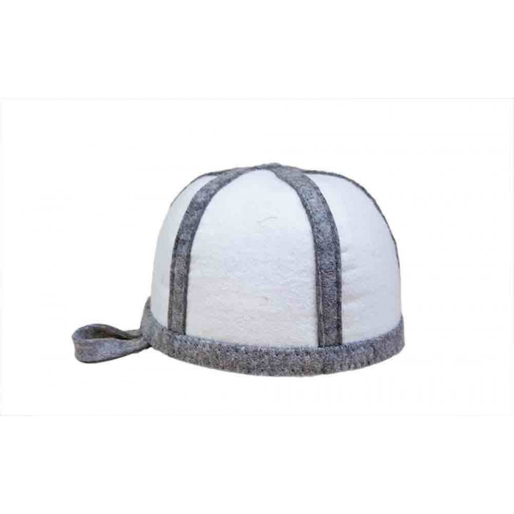Gorro de sauna de lana, blanco con rayas grises