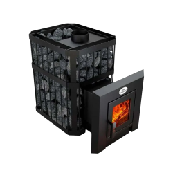 Estufa de leña para sauna NOVA KLASSIK 18 con red y puertas de cristal 