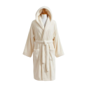 Bata de baño con capucha de terciopelo de algodón, color crema. - 1