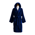 Bata de baño con capucha de terciopelo de algodón, azul - 1