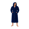 Bata de baño con capucha de terciopelo de algodón, azul - 0