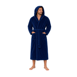 Bata de baño con capucha de terciopelo de algodón, azul 