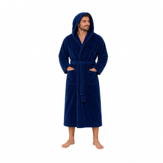 Bata de baño con capucha de terciopelo de algodón, azul