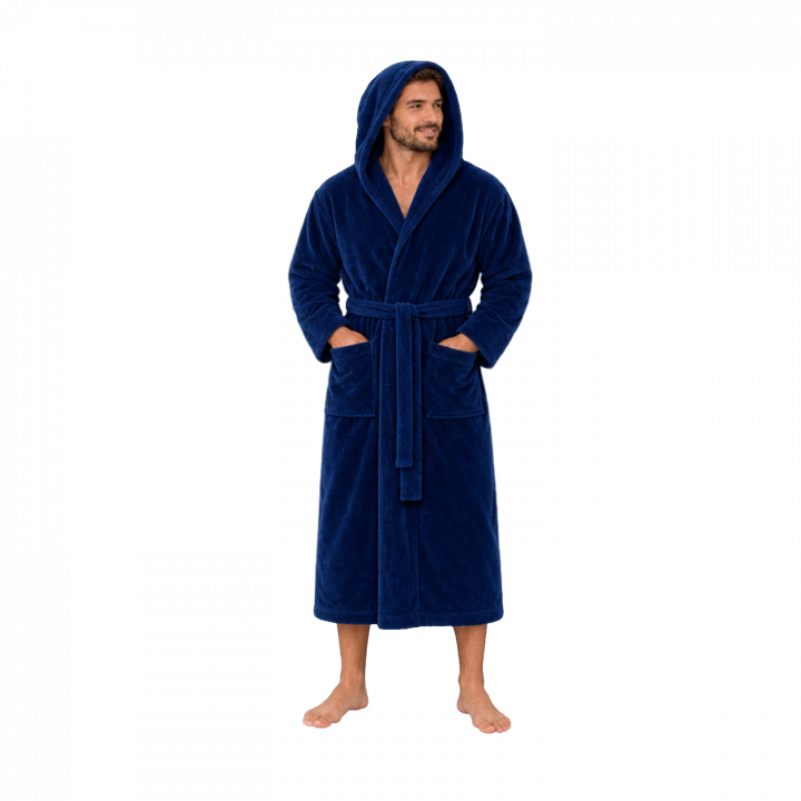 Bata de baño con capucha de terciopelo de algodón, azul, talla XL
