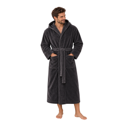 Bata de baño de terciopelo de algodón con capucha, gris. 