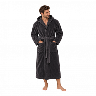 Bata de baño de terciopelo de algodón con capucha, gris.
