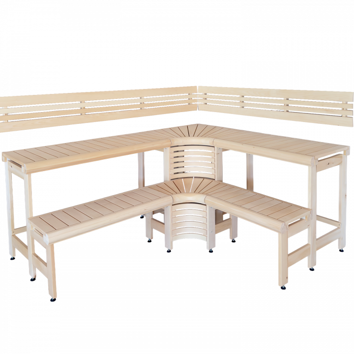 Bancos modulares para sauna con diseño “Sun Corner” de 2114 × 2406 mm, de álamo temblón.